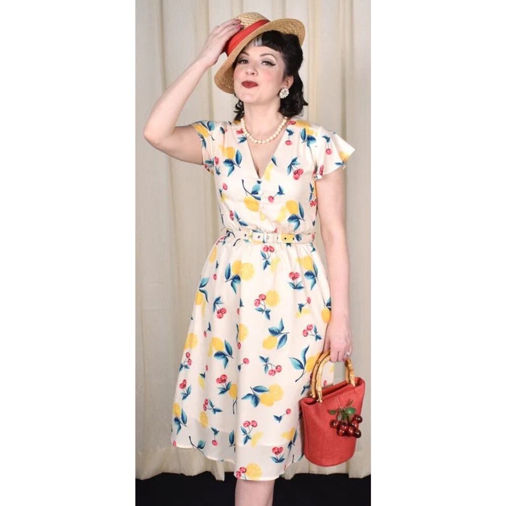Voodoo Vixen Cherry Lemonade Swing Dress XXL Pinup Spring Summer 1950’s Pockets - Picture 2 of 16